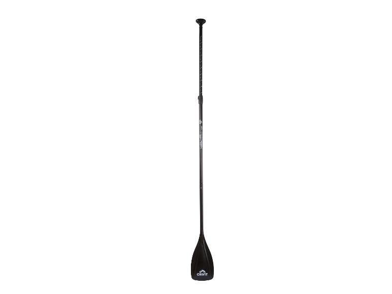 Schwarzes verstellbares Paddel mit Messmarkierungen für Wassersport.