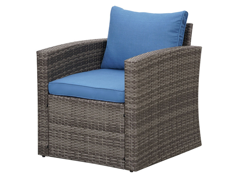 Gehe zu Vollbildansicht: MeXo Gartenmöbel 7-Sitzer Lounge-Set, mit Tisch und Aufbewahrung inkl. Polster, grau/blau - Bild 7