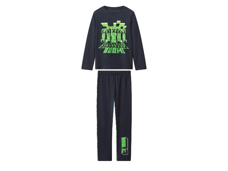 Jungen-Pyjama im Minecraft-Design, bestehend aus einem Langarmshirt und einer langen Hose.