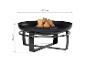Schwarze Feuerschale mit Brennholz, 80 cm Durchmesser, 36 cm Höhe