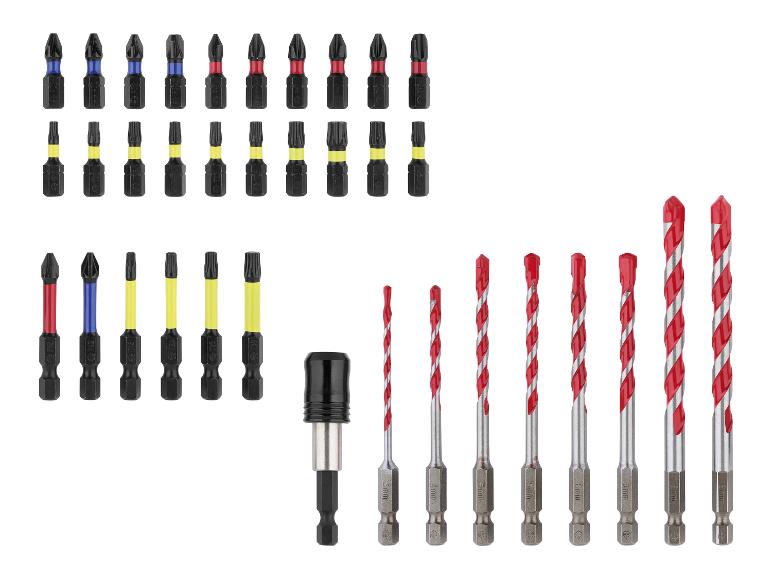 Schrauberbit-Set und Betonbohrer mit magnetischem Halter.