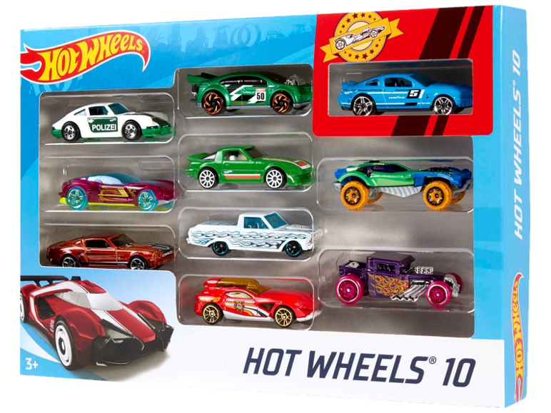 Spielzeugauto-Set mit 10 bunten Fahrzeugen in einer Präsentationsbox