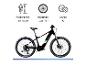 Schwarzes Mountainbike mit Spezifikationen: Körpergröße 160-185cm, Radgröße 27,5 Zoll, 10 Gänge.