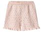 Rosa Strickshorts mit Lochmuster und Rüschen