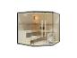 HOME DELUXE Holz-Ecksauna mit Glastür, Bänken und Ofen.