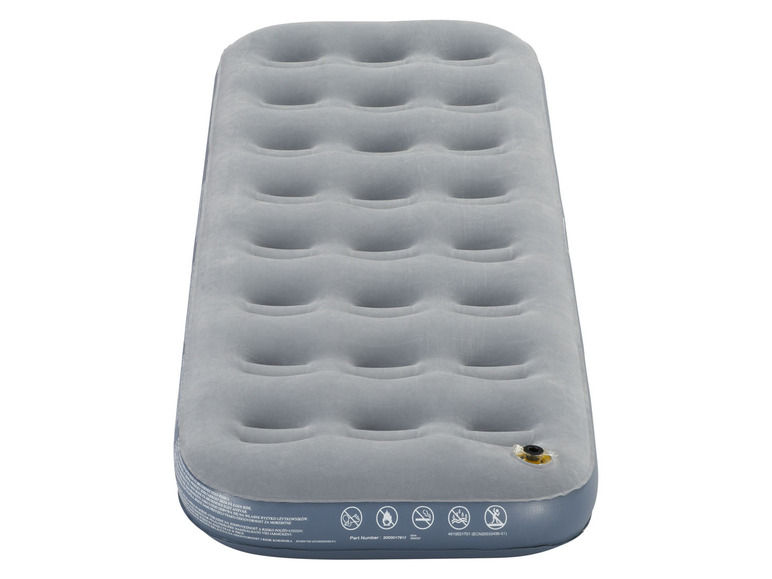 Ein graues aufblasbares Luftbett für Camping.