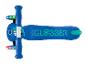 Blauer Kinderroller mit T-Lenker und leuchtenden Rädern, Draufsicht.