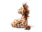 Sitzende Plüschgiraffe, Seitenansicht.
