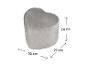 Grauer herzförmiger Pouf mit Maßen von 24 cm Höhe, 30 cm Breite und 27 cm Tiefe.