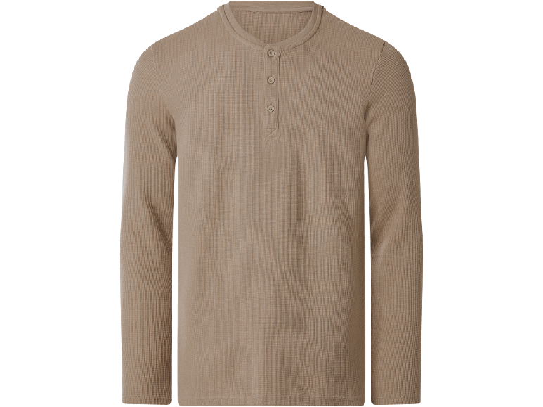 Beiges Herren-Langarm-Henley-Shirt aus Waffelstrick