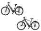 Zwei graue Trekking-E-Bikes, eines mit Tiefeinsteigerrahmen und eines mit hohem Rahmen.