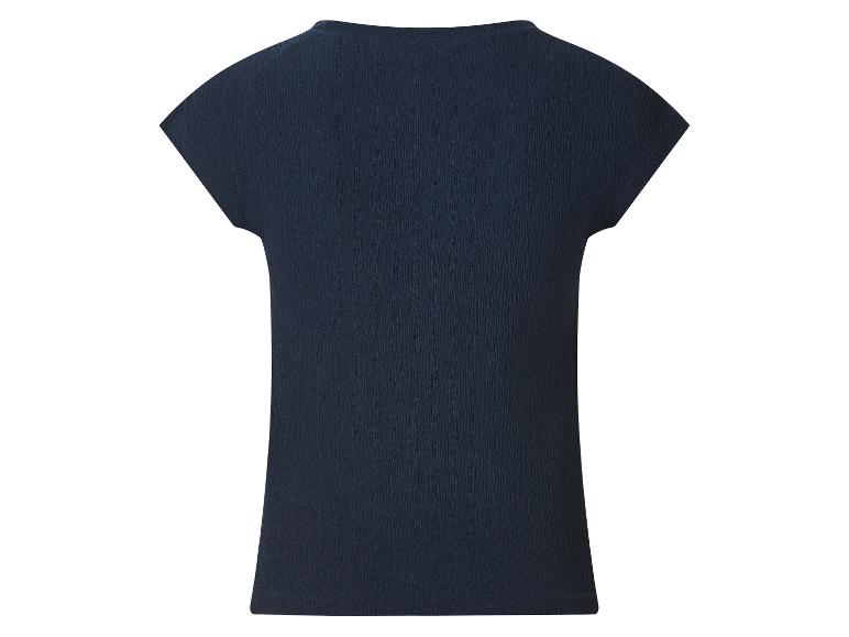 Dunkelblaues Damen-Kurzarmtop mit strukturiertem Stoff, Rückansicht