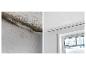Schimmel an Wand und Decke, und ein sauberes Fenster mit Vorhang.