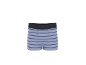 Gestreifte blau-weiße Boxershorts mit dunklem Gummibund.