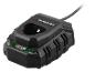 Schwarzes Akkuladegerät für Elektrowerkzeuge mit X 12 V Team-Logo und Leuchtanzeigen.