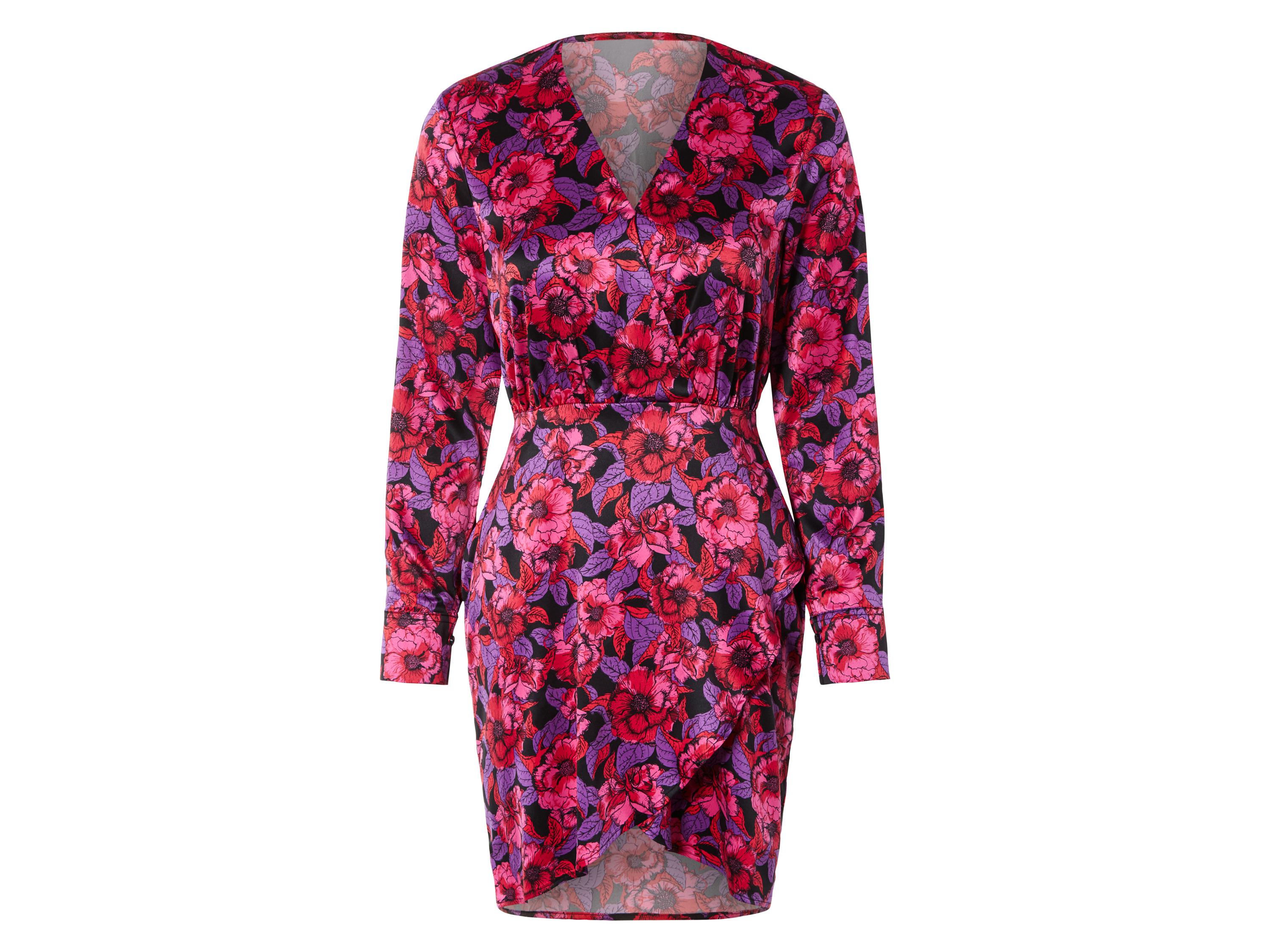 esmara® Damen Kleid (AOP, 42)““ | Knopfmanschette am Ärmelabschluss Schnitt: figurbetont geschnitten Ausschnitt: Aop: V-Ausschnitt Kragenform: schwarz: mit Kentkragen Ärmellänge: lang Länge: kurz Material: Polyester, 3 % Elasthan Lycra® Pflegehinweis: waschen bei max. 30 °C Pflegeleicht nicht bleichen nicht im Wäschetrockner trocknen bügeln bis 150 °C Stufe 2. Dampfbügeleisen kann verwendet werden nicht trockenreinigen Größe: Aop: 34 – 42