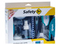 Ein Baby-Pflege-Set von Safety 1st mit einem Thermometer, einer Nagelschere und Nasenspray.