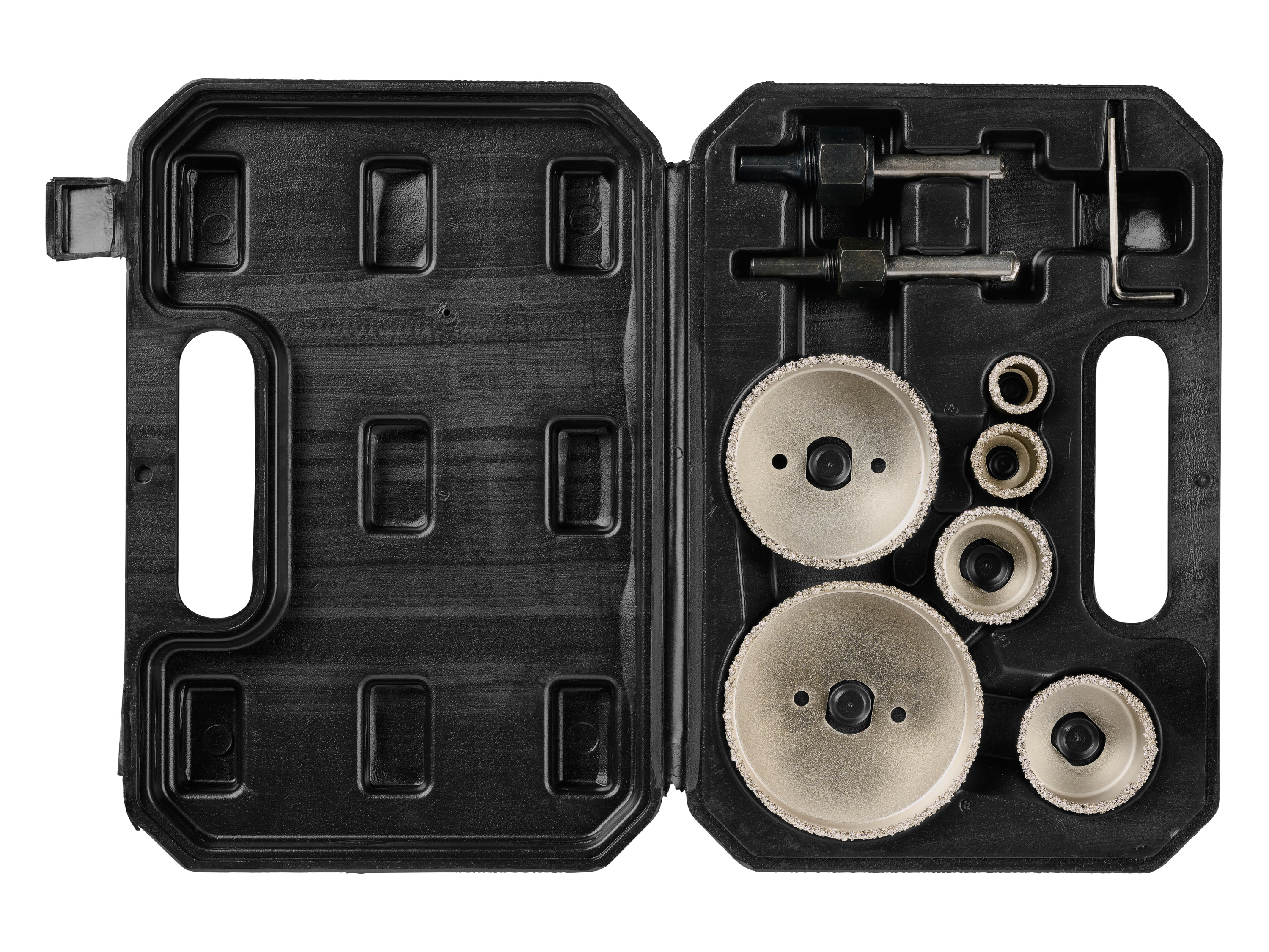 PARKSIDE® Lochsägensatz 8tlg. (Karbid-Lochsägensatz)““ | 2 Zentrierbohrer Inkl. 1 Zwei-Wege-Adapter Hartmetall-Lochsägensatz Geeignet für alle gängigen Handbohrmaschinen und Akku-Bohrschrauber Ideal zum Schneiden von Stein, Leichtbeton, Mörtel