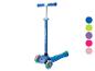 Blauer Kinderroller mit leuchtenden Rädern und blauen Griffen.