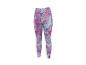 Damen-Sportleggings mit abstraktem Blumenmuster in Rosa, Blau und Lila.