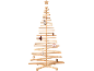 Dekorativer Weihnachtsbaum aus Holz mit hängendem Christbaumschmuck.