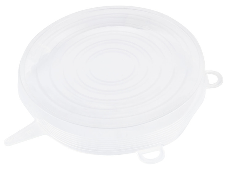 Ein Satz weißer Silikon-Lebensmitteldeckel.