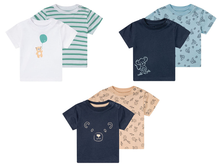 Gehe zu Vollbildansicht: lupilu® Baby Jungen T-Shirt, 2 Stück, mit praktischer Schulterknöpfung - Bild 1