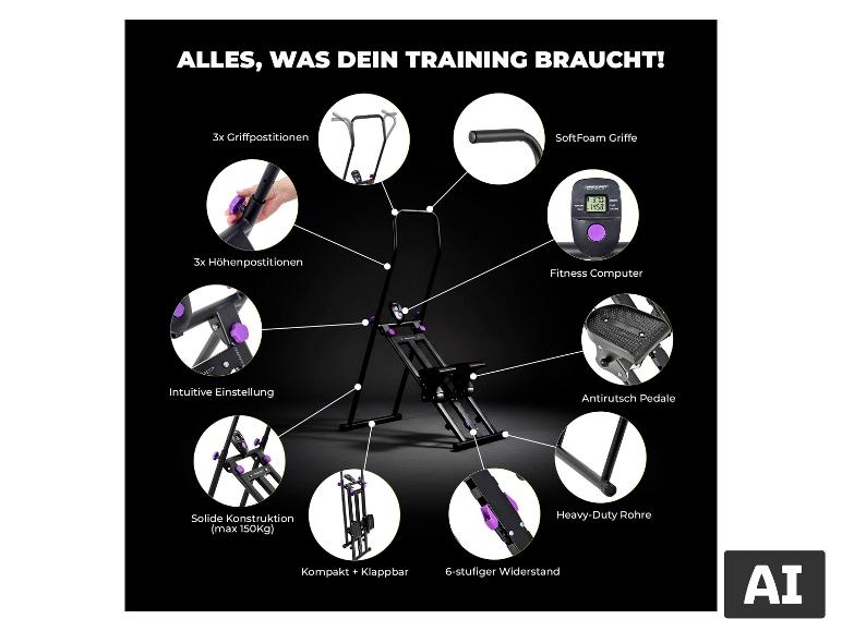 CHRISTOPEIT SPORT Climber 1000 Fitnessgerät mit seinen wichtigsten Funktionen im Überblick. [KI-generiertes Bild]