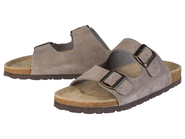 Graue Wildledersandalen Natural Walk mit doppelter Schnalle.