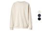 Einfarbiges Langarm-Sweatshirt, erhältlich in drei Farben: Beige, Dunkelblau und Schwarz.
