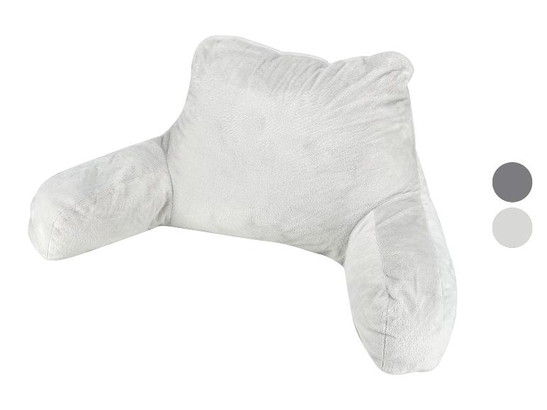 Hellgraues Rückenstützkissen mit seitlichen Armlehnen.