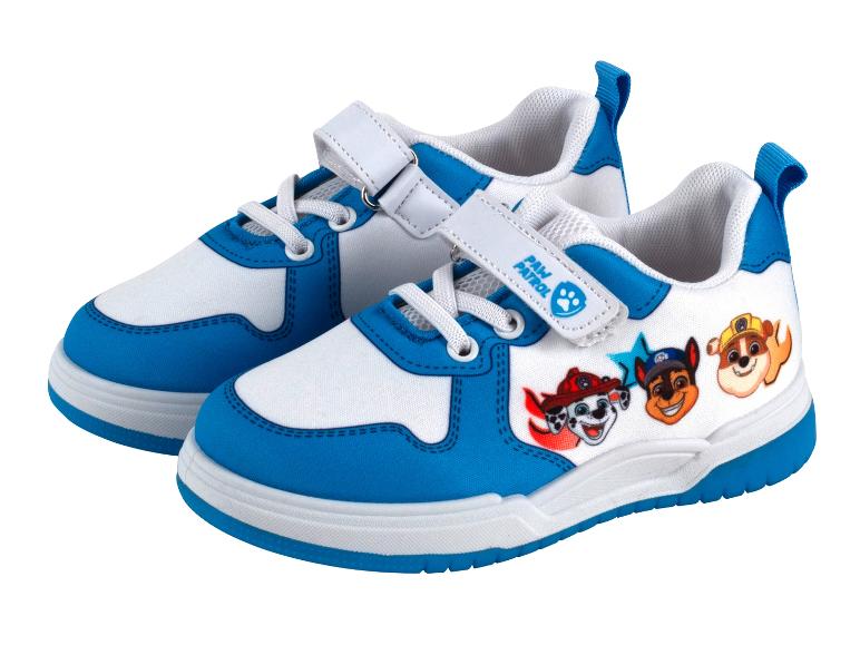 Paw Patrol Kinderschuhe, blau und weiß.