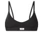 Schwarzes geripptes Baumwoll-Bralette mit dünnen Trägern und „LOVE COTTON“-Aufschrift.