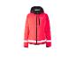 Neonrote Sportjacke mit schwarzer Kapuze und reflektierenden Streifen
