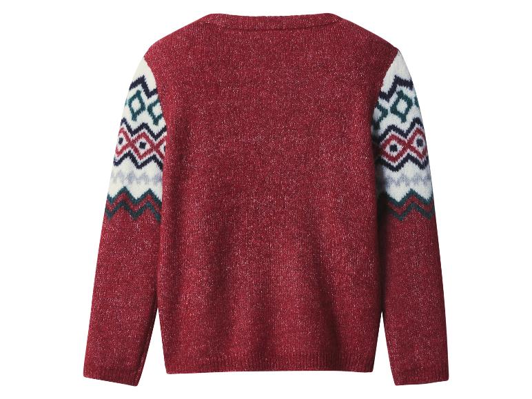 Roter Pullover mit Fair Isle-Muster an den Ärmeln
