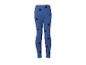 Blaue Kinderleggings mit schwarzen Herzen.