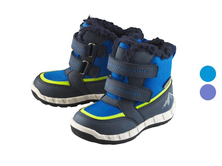 Blaue Kinder-Winterstiefel mit gelben Details und Klettverschluss