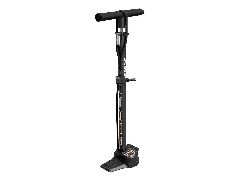 Schwarze Fahrradpumpe mit Manometer und Schlauch