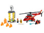 Lego Feuerwehrhelikopter mit Feuerwehrleuten und Flammen.