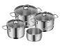Silit Edelstahl Topf- und Pfannenset mit Glasdeckeln.