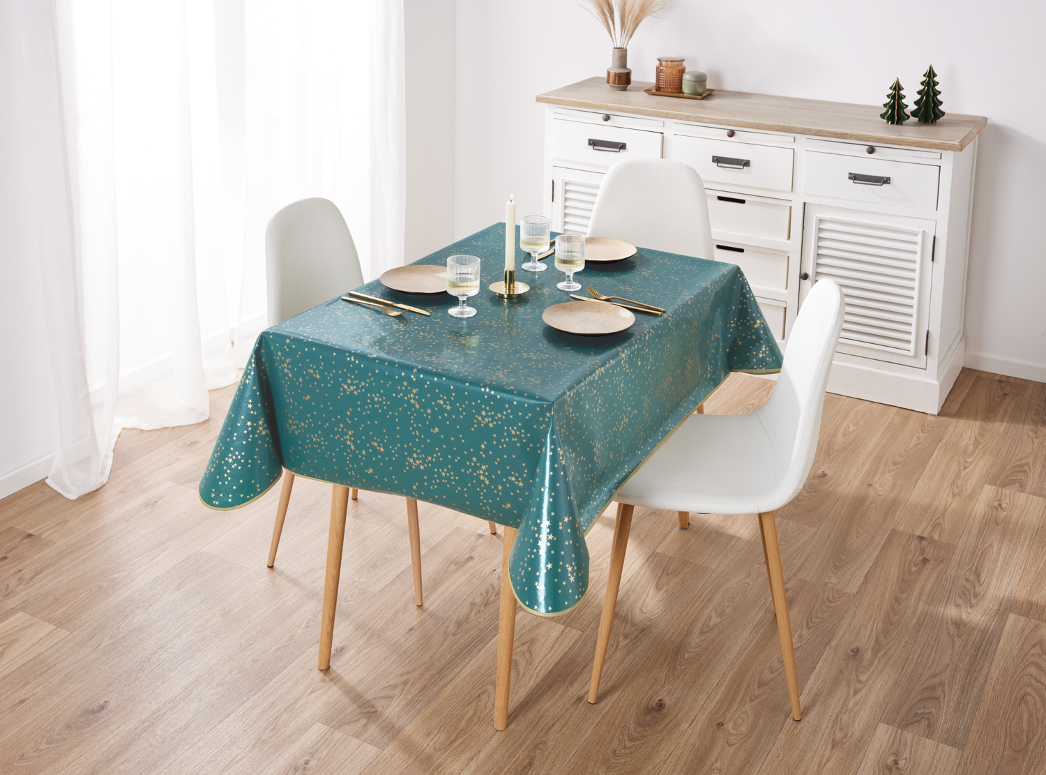 Thumbnail - LIVARNO home Lacktischdecke Weihnachten (110x140 cm, grün mit Sternen)