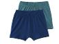 Zwei Jungen-Boxershorts, eine marineblaue und eine petrolgrüne, mit elastischem Bund.