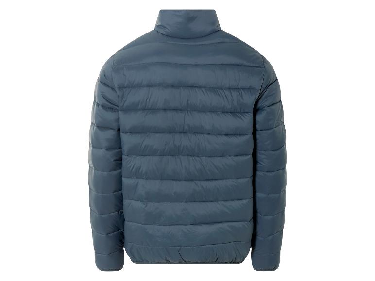 Eine dunkelblaue Winterjacke mit Reißverschluss.