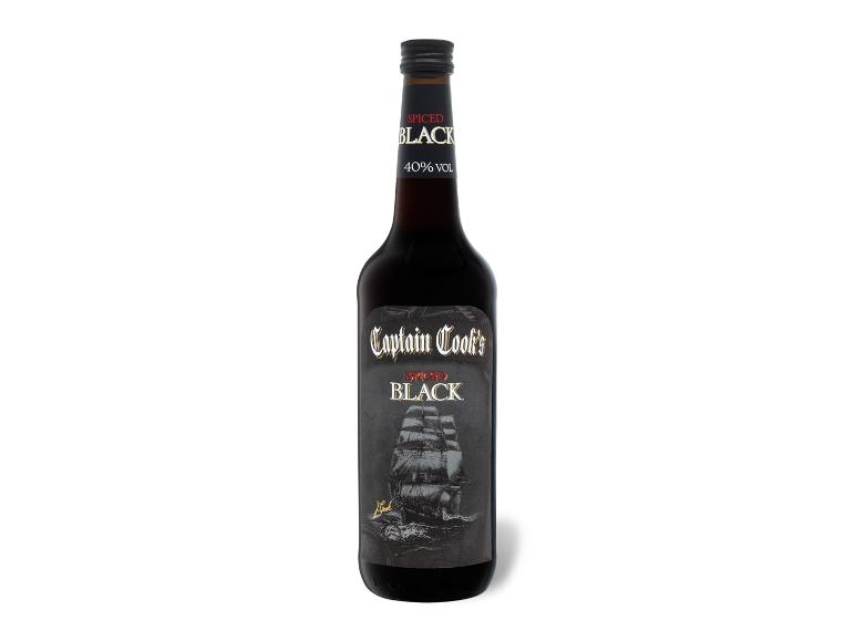 Flasche Captain Cook's Spiced Black Rum mit Schiffsetikett