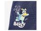 Dunkelblaues T-Shirt mit einem Cartoon-Aufdruck der Figur Bluey, die auf eine Palme klettert.