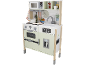 Holzspielküche mit Backofen, Mikrowelle, Spüle und Kühlschrank, komplett mit Zubehör.