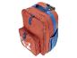 Terrakottafarbener Rucksack mit blauen Details und Fuchsmotiv.