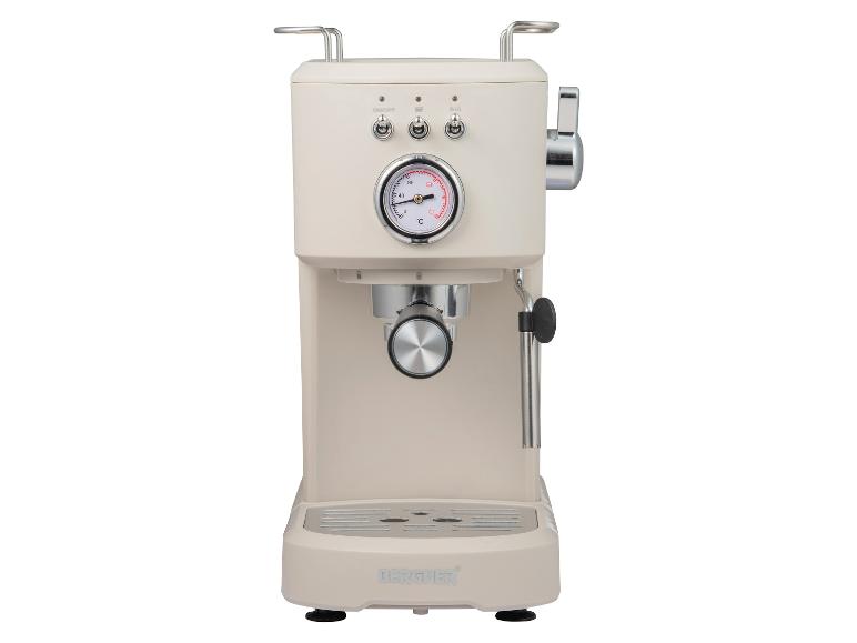 Eine cremefarbene Bergner Espressomaschine mit einem Dampfstab und einem Manometer.