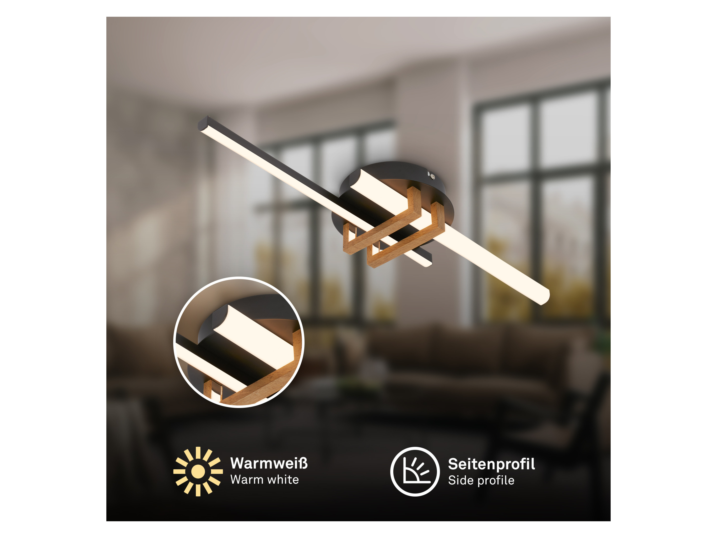 Thumbnail - Briloner LED Deckenleuchte mit Eckprofil (2er Stab, Holz, schwarz)