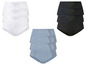 Drei Paar weiße, schwarze und blaue Slips mit Spitze.